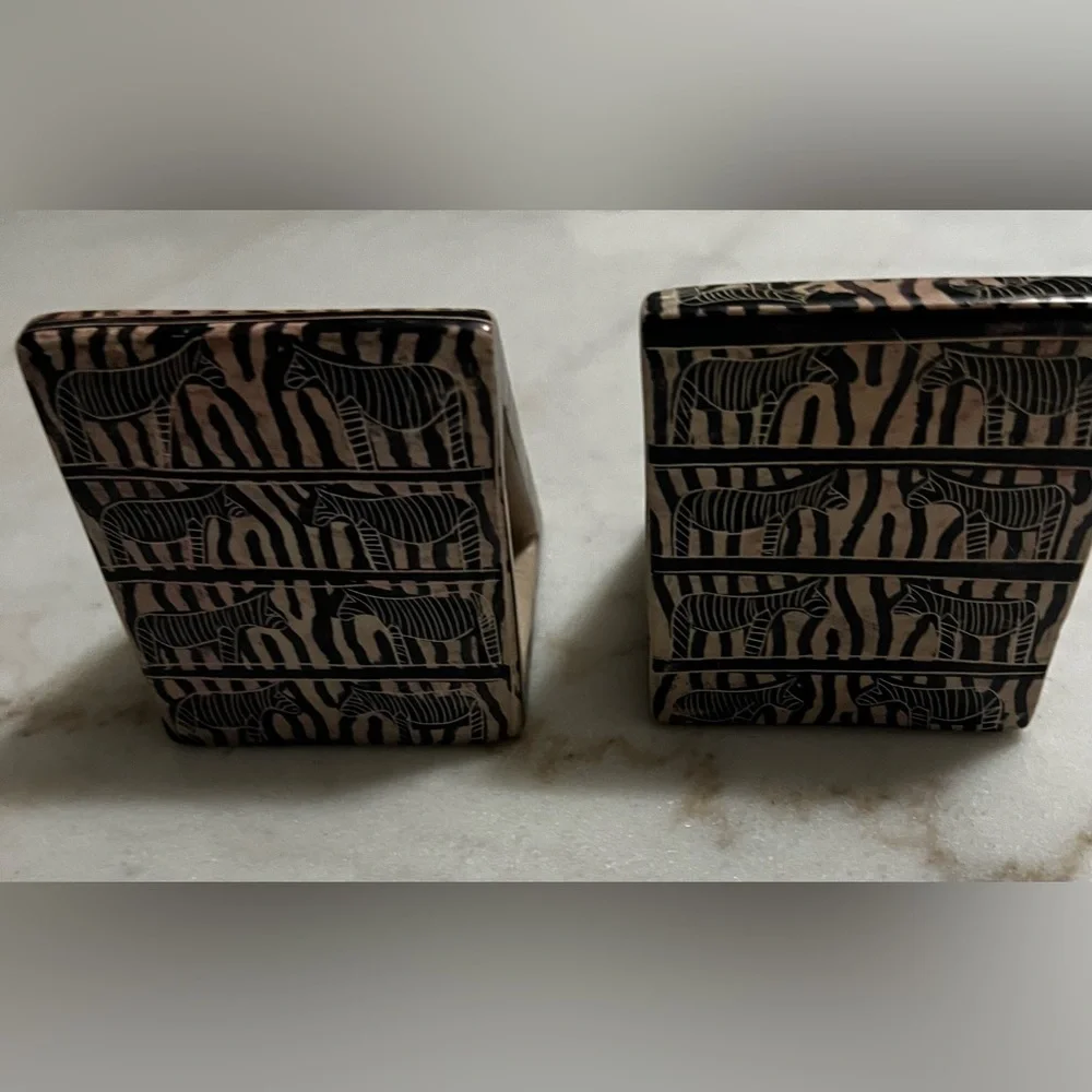 Pier 1 Hand Carved, Hand Painted Soapstone Zebra Bookend Pair